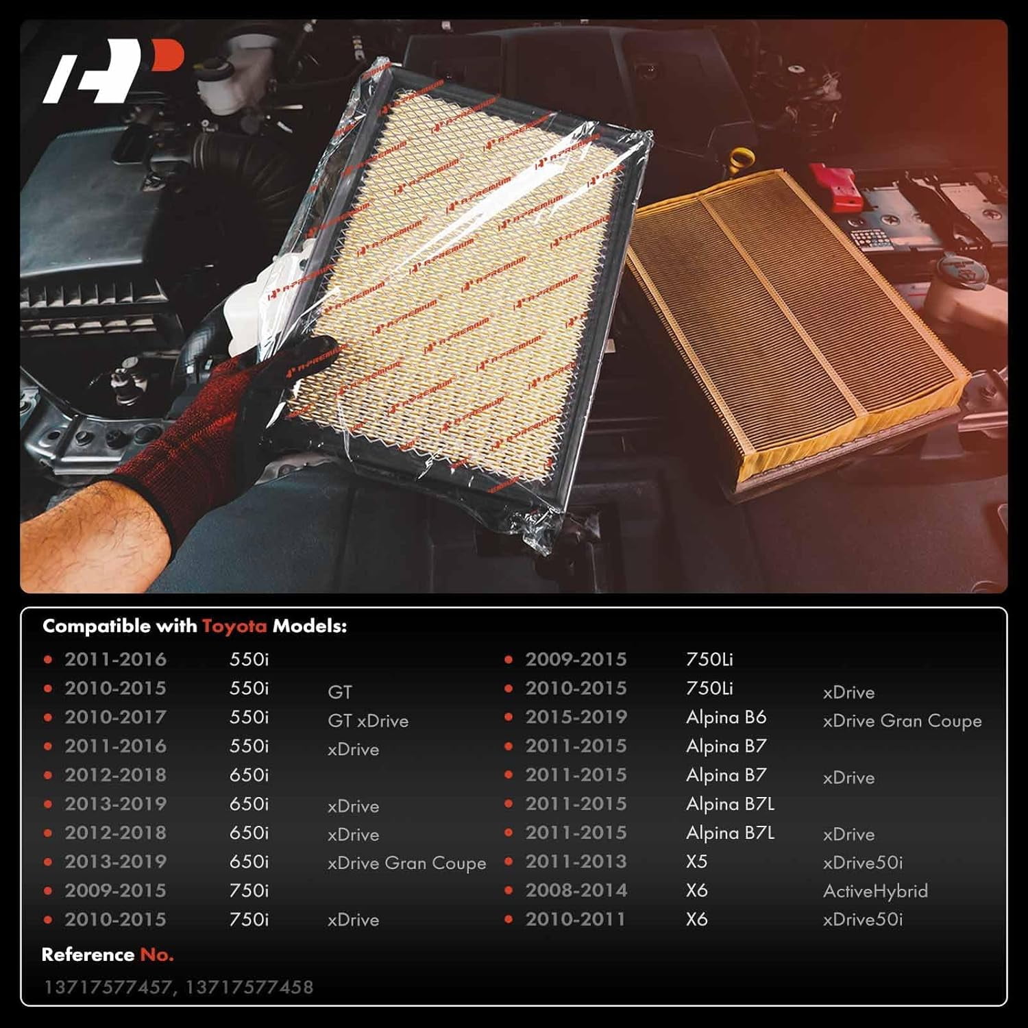 A-Premium 2-PC Engine Air Filter Compatible with BMW X5, 550i, 550i GT, 550i xDrive, 550i GT xDrive, 750i, 750i xDrive, 750Li, 750Li xDrive, X6, 650i, 650i xDrive, 650i xDrive Gran Coupe, Alpina B7