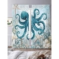 thumbnail image 3 of Octopus Blue Semi Sheer Window Curtains 84 Inches Long, Coastal Starfish Nautical Anchor Flower Rod Pocket Voile Silky Chiffon Curtain Light Filtering Drapes for Living Room, 52"x84", 2 Panels, 3 of 9