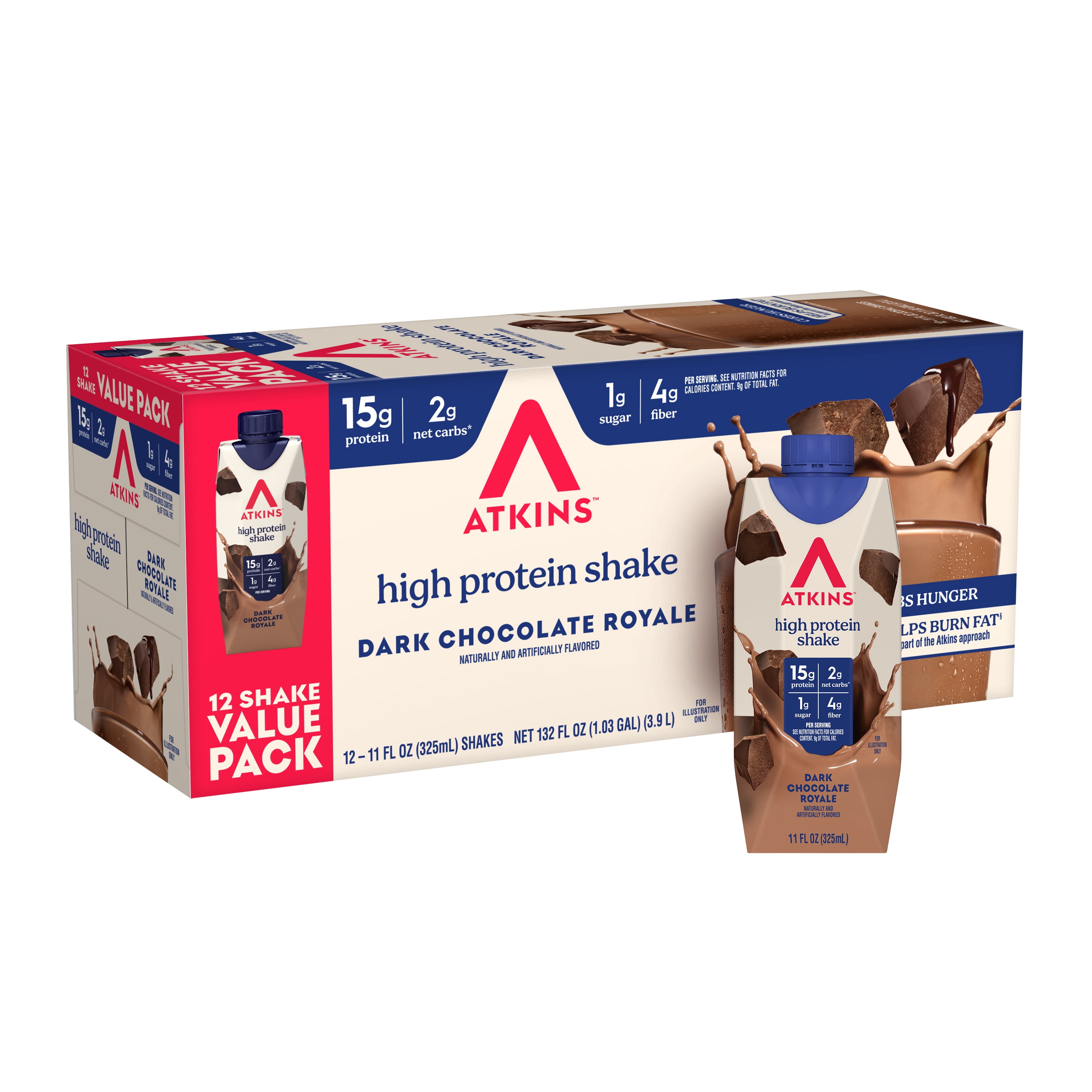 Atkins High Protein Shake, Chocolate Royale Flavor, 15g of Protein, 1g Sugar, Low Carb and Low Sugar Protein Shakes, Keto Friendly, 12 Count