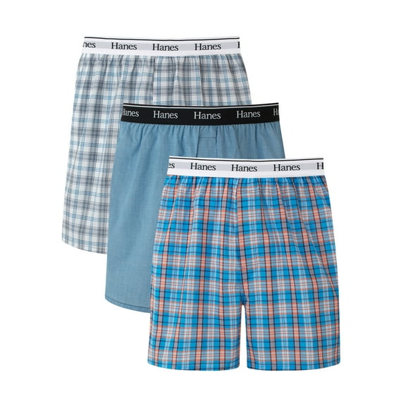 Hanes Originals Men's Woven Boxer, Moisture Wicking Woven Boxer, 3-Pack