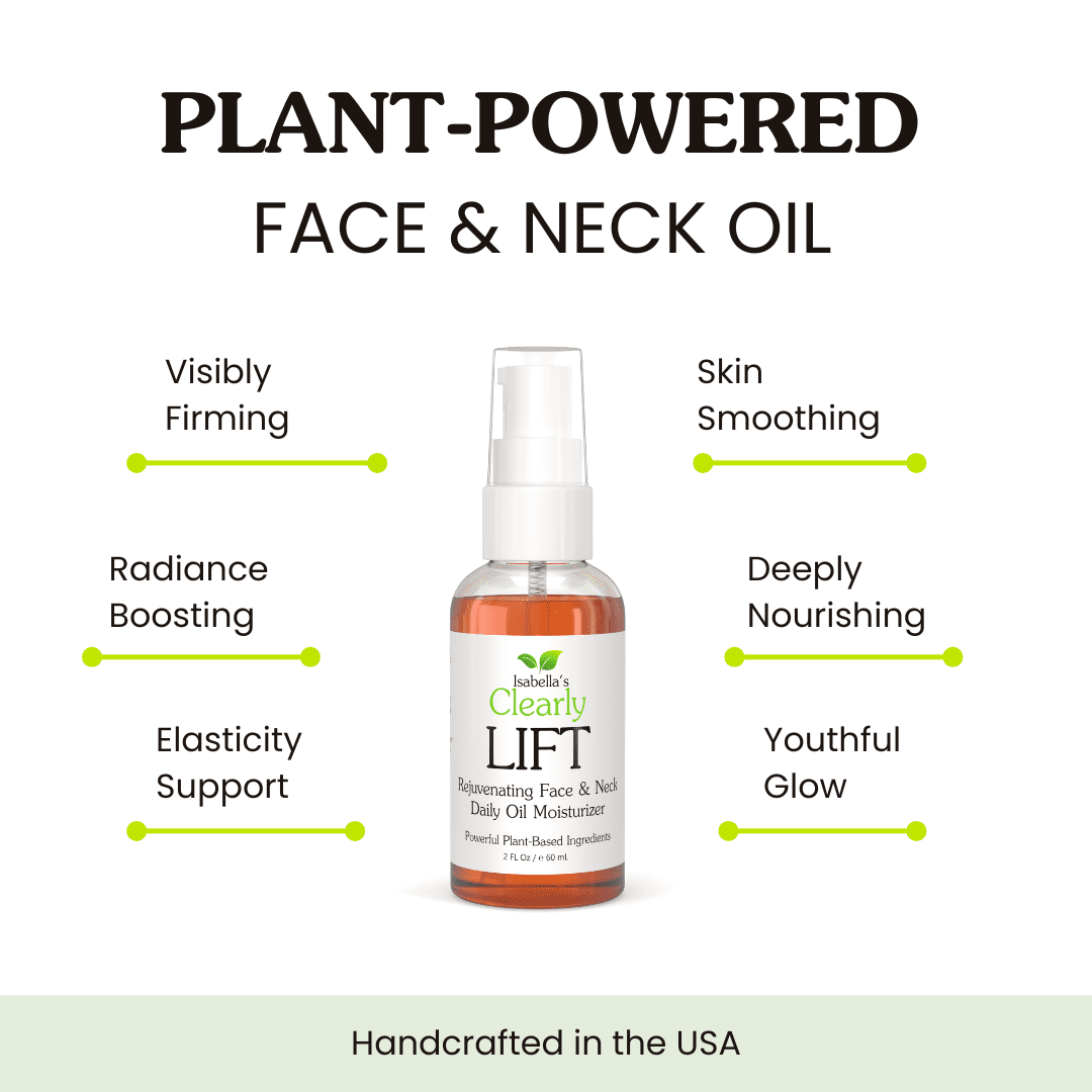 Isabella's Clearly LIFT, Age Defying Face & Neck Oil, Firming and Lifting Serum, Retinol Free Hydration | Daytime and Nighttime Moisturizer | Natural, Vegan, Made in USA