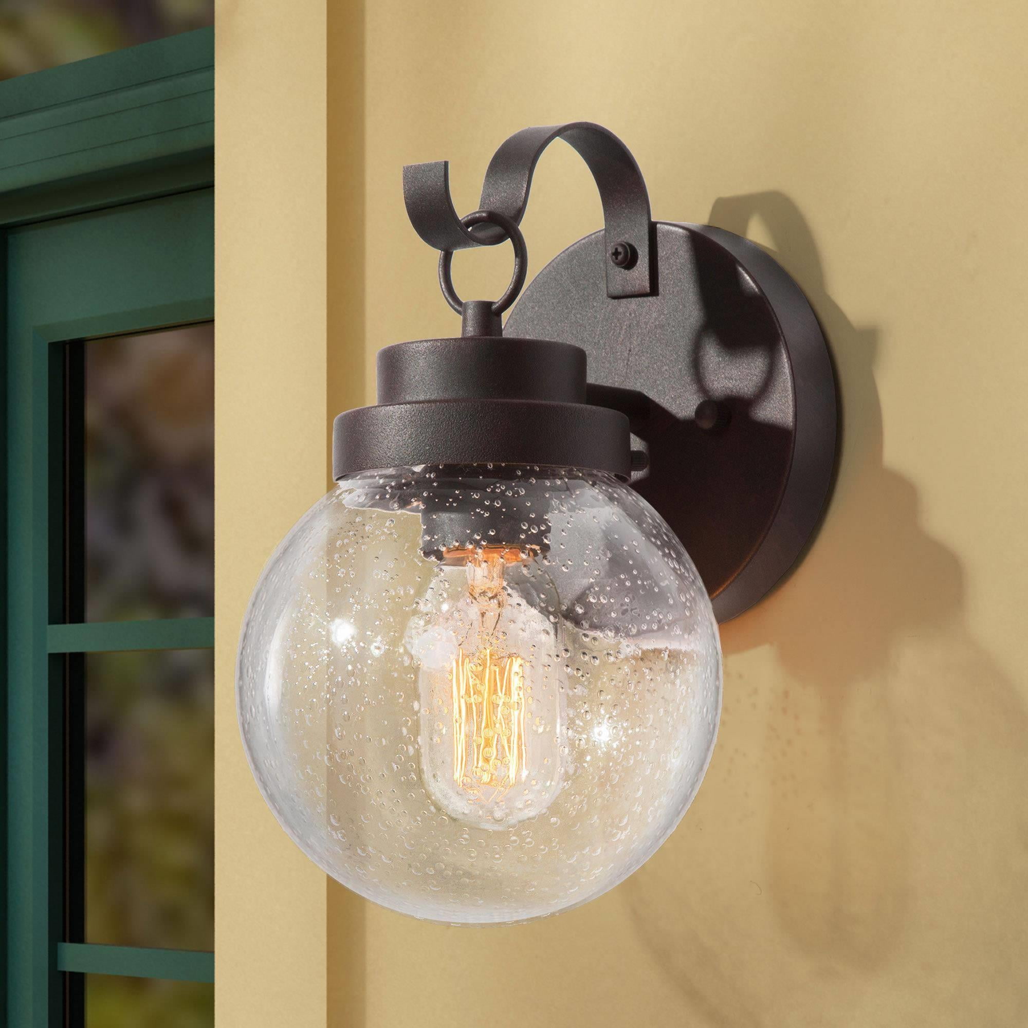 LNC 1-Light Modern/Contemporary 10-in Rustic Bronze Seeded Glass Globe ...