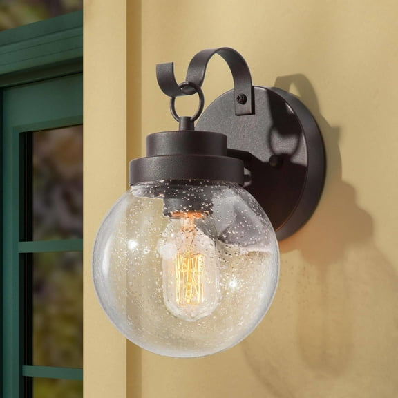 LNC 1-Light Modern/Contemporary 10-in Rustic Bronze Seeded Glass Globe Outdoor Wall Light