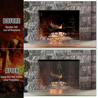Fireplace Mesh Screen Curtain,2 Packs Spark Guard Mesh Metal Fire Screen Panel with Pulls for Home Fireplace, 21 Inch