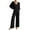 Black, variant on Efsteb 2 Piece Outfits For Women Solid Color Knitted Lounge Sets V Neck Long Sleeve Pullover Tops Wide Leg Pants Lounge Sweatsuit Sets (Black,S)