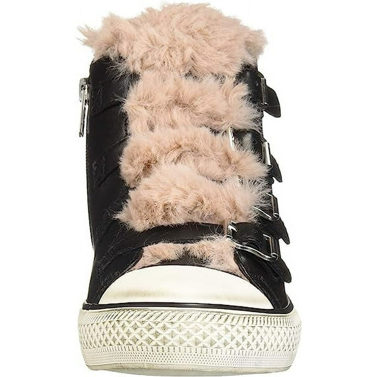 Ash Valko Black Ash Rose Fur Lined Buckle Strap High Top Sneakers Ankle Booties Black Ash Rose 6