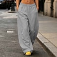 thumbnail image 2 of Pantalones Deportivos Casuales de Pierna Ancha para Mujer con Cordón, Cintura Elástica, Ligeros, Color Sólido, Forro Polar Suave, Cálidos, Sueltos, Pantalones Casuales con Bolsillos, XXL, 2 of 7