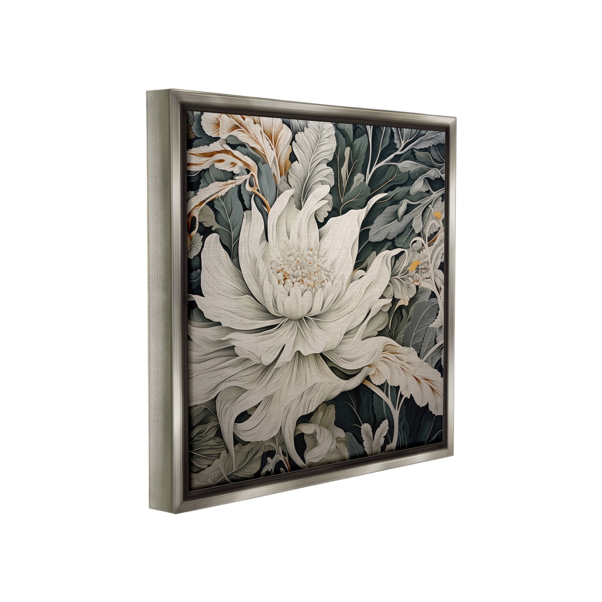 Stupell Industries Traditional Curving Flowers Botanical & Floral Painting Gray Floater Framed Canvas Art Print Wall Art, 18 x 18