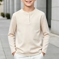 thumbnail image 5 of Resicozy Boys Long Sleeve Henley Shirt for Kids, Casual Solid Color, Fall Winter Clothes 2-12 Years Beige 130, 5 of 6