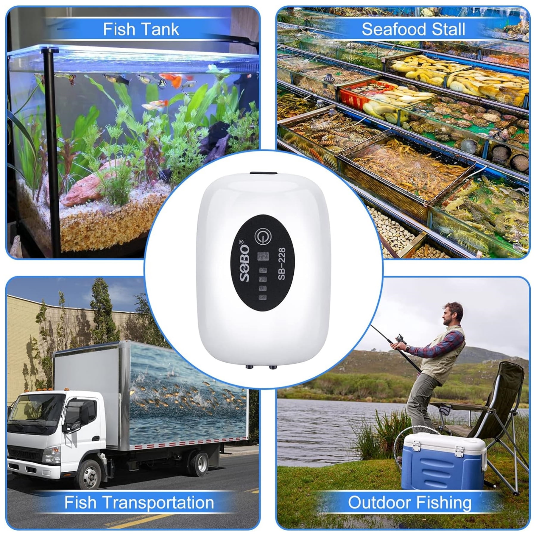 SOBO Aquarium Fish Tank Oxygen Air Pump Compressor Charging Silent USB with Battery Portable Fishing Oxygenator 6000mA Outdoor