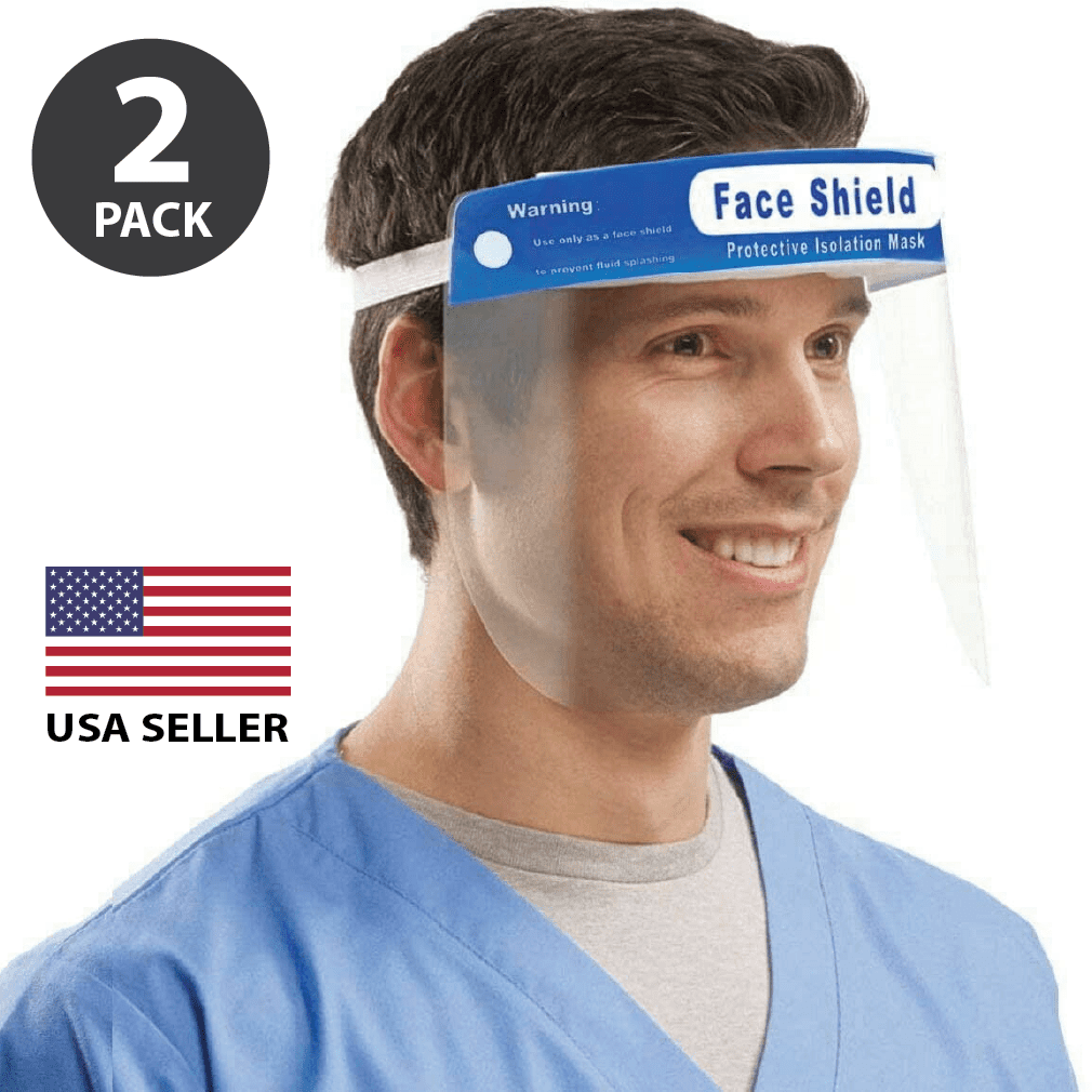 (Pack Of 2) Full Face Protective Shield Visor Eye & Head Protection Face Shield Protect Face and Eyes with Adjustable Band