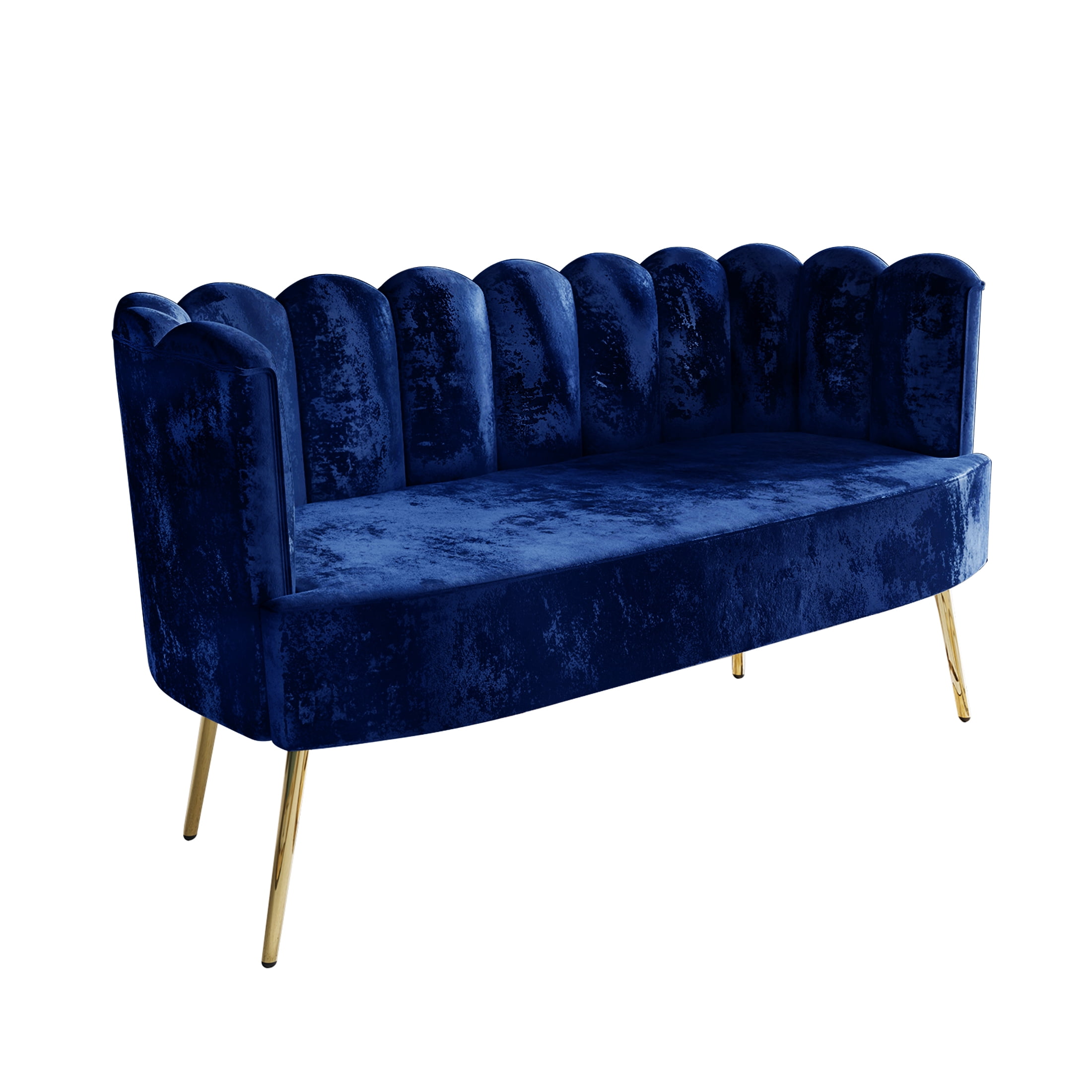 Castle Place Modern Luxury Upholstered Velvet Love Seat with Bench and Coffee Table, Navy Blue