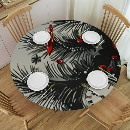 

Sheronv Christmas Tree Clock Ornaments Round Tablecloth Stain-Resistant Indoor Outdoor Restaurant Wedding Party Table Cloth 100% Polyester Outdoor Fitted Christmas Tablecloth White 42 -46