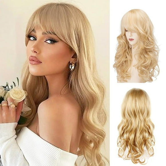 Long Blonde Wigs 60 Cm Blonde Wig Golden Blonde Long Wavy Wigs Female Curly Long Woman Natural Synthetic Wavy Wigs for Women Party