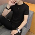 thumbnail image 4 of Camiseta de manga corta de color sólido para hombre, camiseta ajustada de verano, camisa de base blanca y negra, camisa casual sencilla en stock, 4 of 5