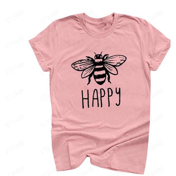 Bee Print Casual Ladies manga corta T Tops Spot Irfora Pink S