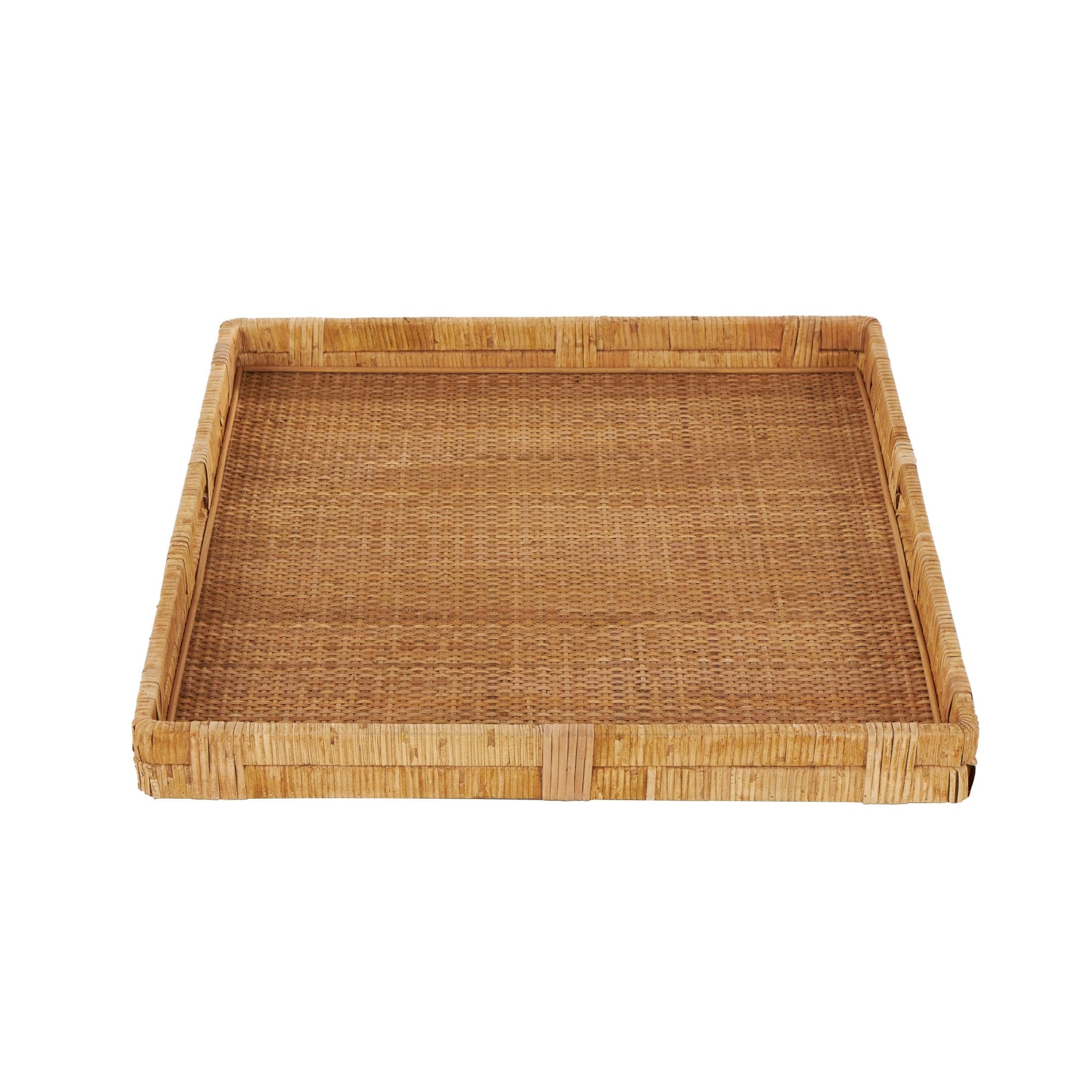 DecMode 23" x 22" Brown Rattan Handmade Woven Tray with Slot Handles, 1-Piece