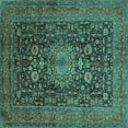 thumbnail image 1 of Ahgly Company Indoor Square Medallion Turquoise Blue Traditional Area Rugs, 3' Square, 1 of 4