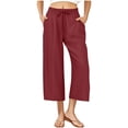 thumbnail image 3 of THDHVS Linen Pants Women,Wide Leg Pants for Women,Fashion Women's Pants with Deep Pockets 7/8 Stretch Ankle Sweatpants for Golf Athletic Lounge Travel Work Wine 2XL, 3 of 7