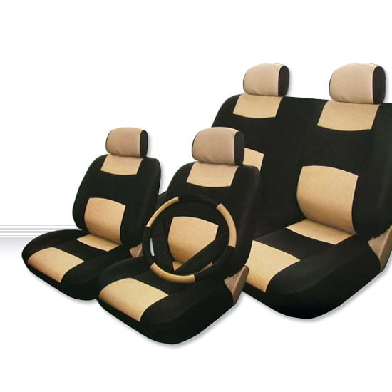 Leatherette Car Seat Covers Full Set with Steering Wheel Cover Beige 