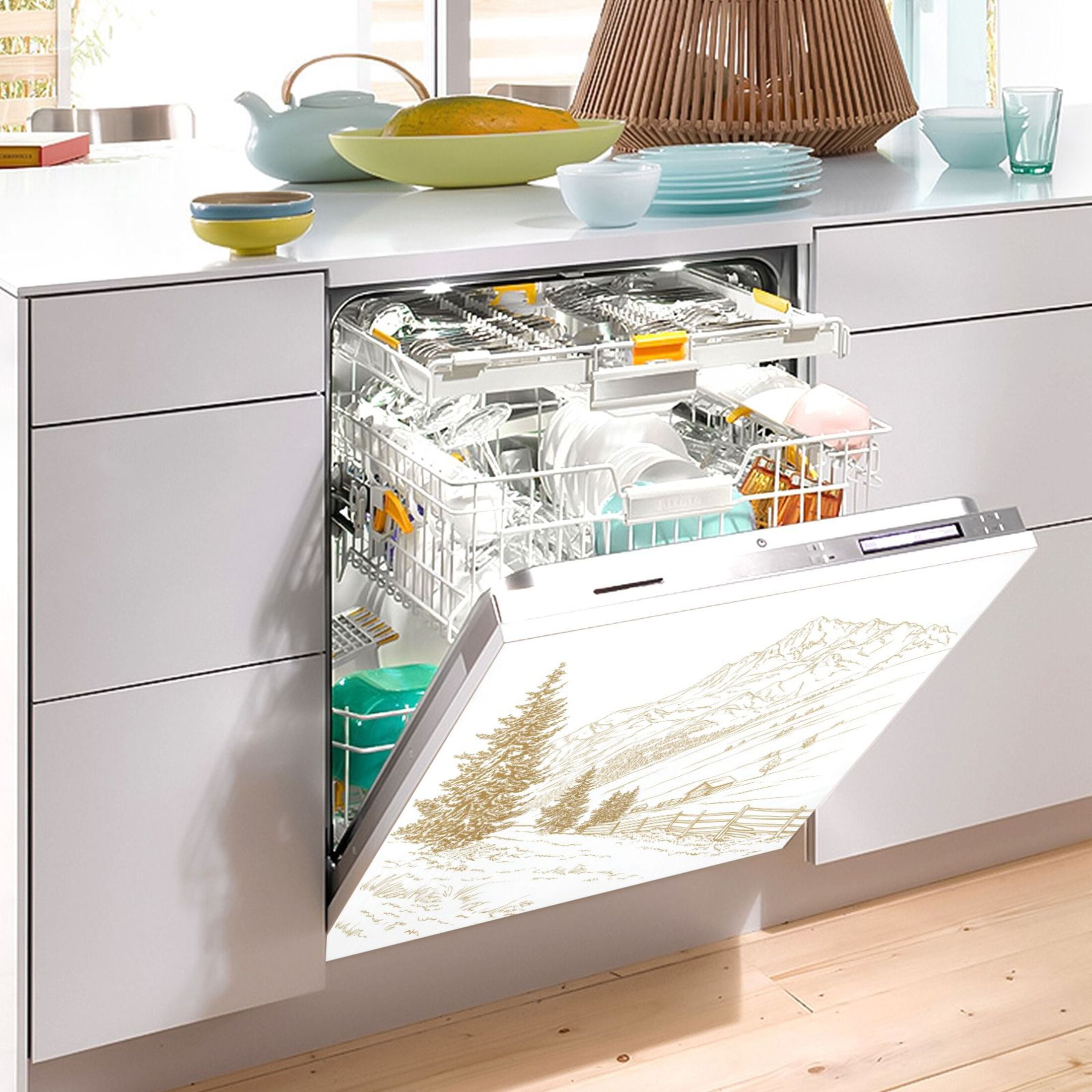 Dishwasher Magnetic Sticker 23x26 Inch Refrigerator Magnetic Sticker Washing Machine Magnetic Sticker Kitchen Panel Magnetic Sticker Home Decor Pretty Mountains and Trees