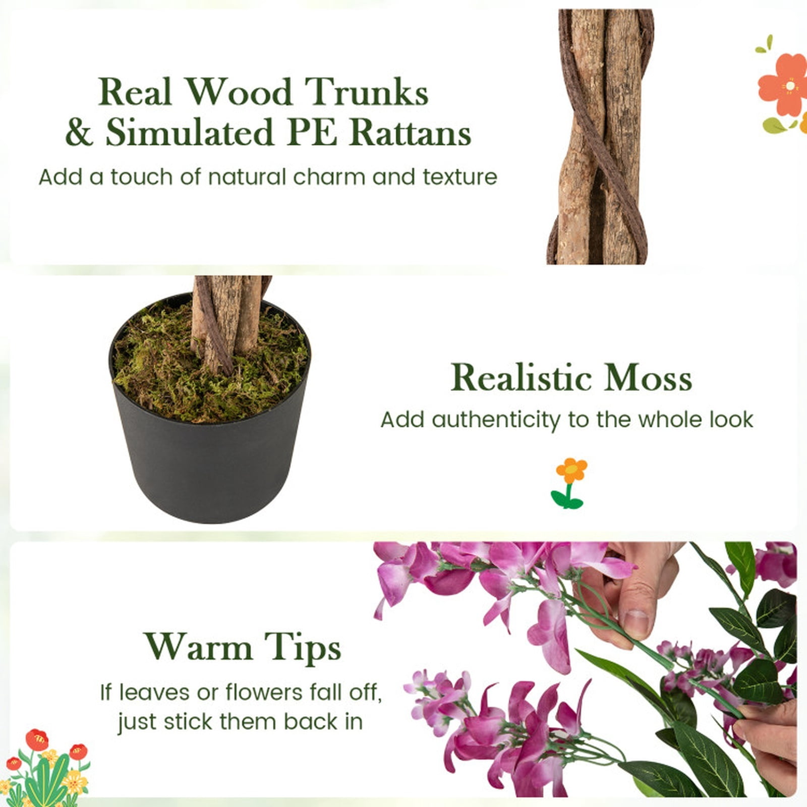 Vebreda Artificial Plant Decor, 5.5 FT Faux Wisteria Plant in Nursery Pot with Blooming Flowers, Vivid and Natural Appearance, Reliable Materials