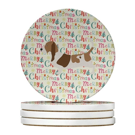 

Basset Hound Merry Christmas Large Sandstone Coasters Pack of 4 4 in x 4 in
