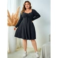 thumbnail image 4 of Womens Casual Plus Size Square Neck Long Sleeve Ribbed Swing Dress Dark Gray XXXL, 4 of 7