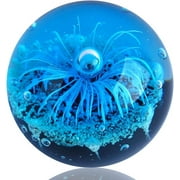 Hand Blown Glass Blue Flower Sphere Figurine,Blue Paperweight Glass Ball,Sea Plant Ornament for Fish Tank Aquarium,Sea Plant Collection for Birthday Gift,Glass Paperweight