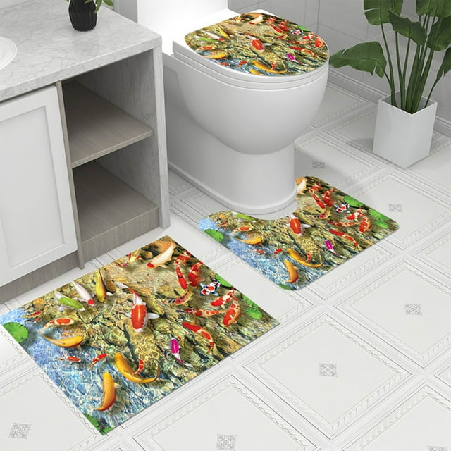 TIMIFIS Tapis de Salle de Bain Tapis de Sol pour Toilettes Tapis de Pied en Forme de U Tapis de Salle de Bain Imprimé Tapis Moderne Tapis de Porte pour Toilettes Trois Ensembles Tapis de Bain