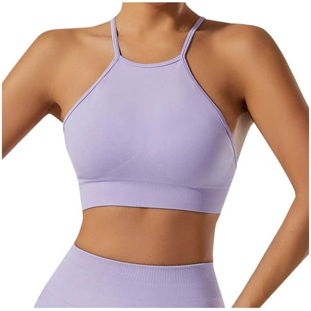 Yyeselk Sports Bra for Women Cross Back Push Up Workout Tank Tops Square Neck High Support Fitness Yoga Running Crop Tops Purple S