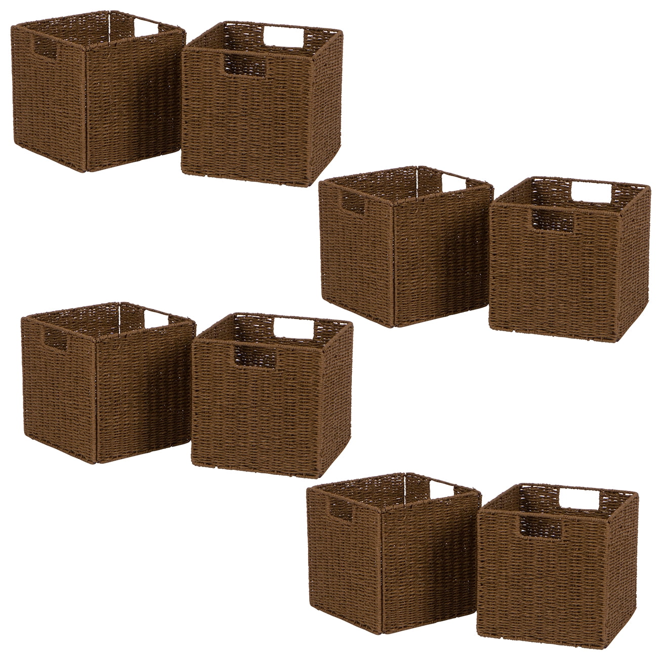 10.5 in Woven Storage Cube Basket Bin with Iron Wire Frame (Set of 4)