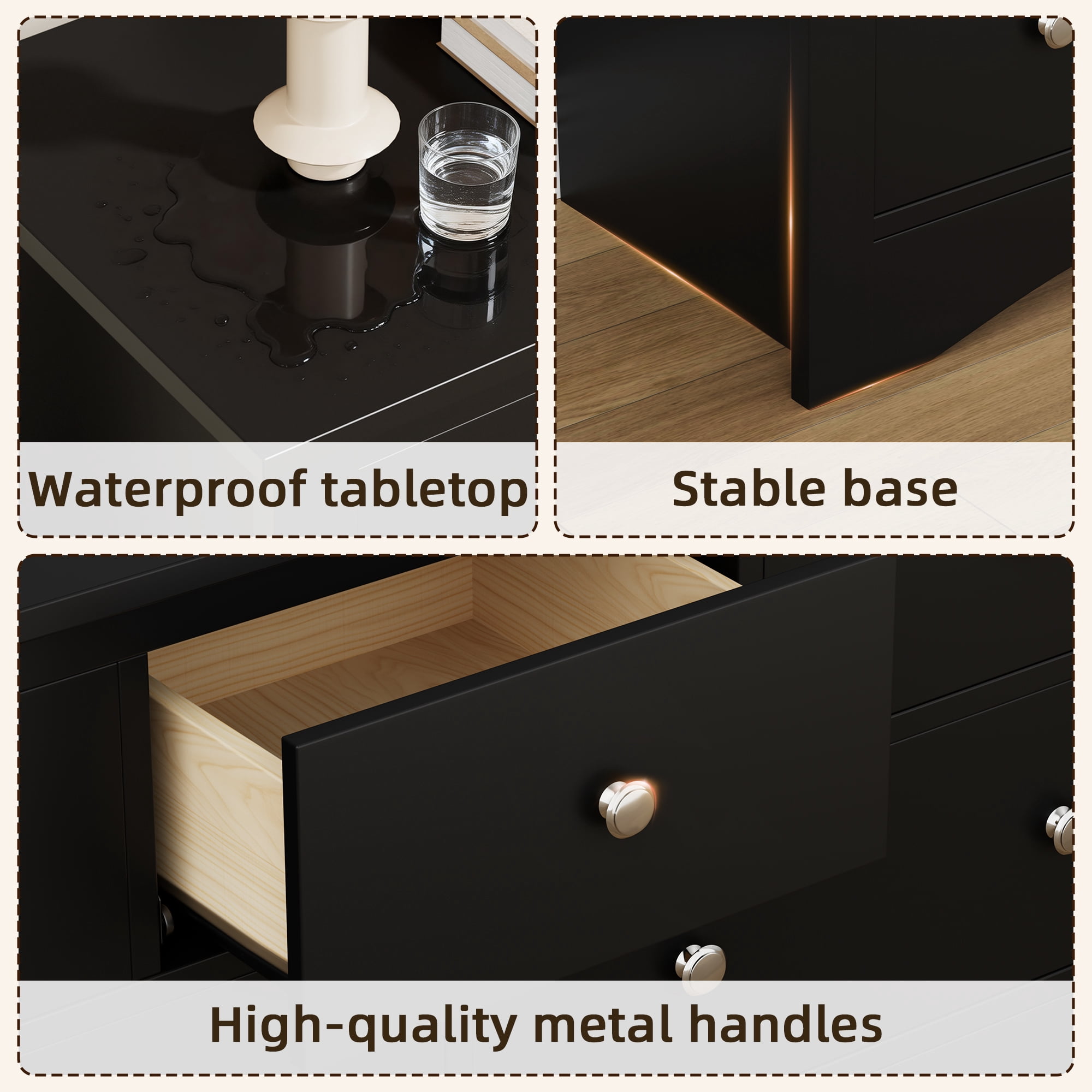 Homall 5 Drawer Double Dresser, Modern Wood Chest of Drawer for Living Room Bedroom,Black