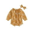 thumbnail image 1 of Bagilaanoe Newborn Baby Girl Rompers Print Long Sleeve Bodysuit + Headband 3M 6M 9M 12M Infant Casual One Piece Jumpsuit, 1 of 8