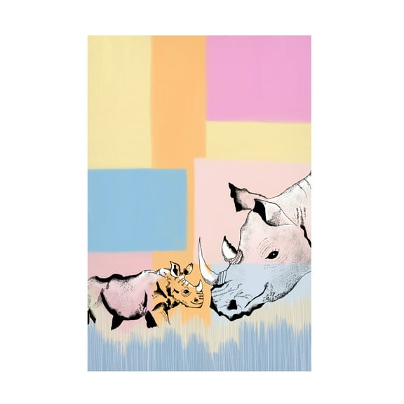 Canvas Wall Art - Meleshnie Govender 'Mama Rhino And Baby' Wall Art for Living Room, Bedroom, or Office D?cor by Trademark Fine Art - 16 x 24 Inches