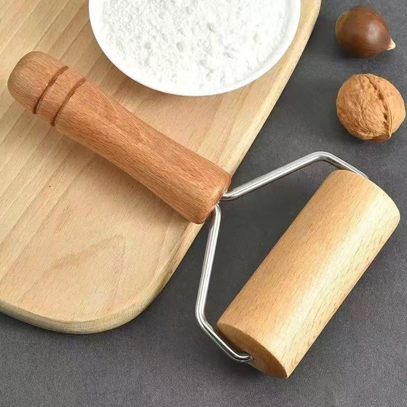 FURNIX Ergonomic Wooden Rolling Pin,Manual Dumpling Skin Roller,Consistent Thickness Dough,Hygienic Food-Safe,Gift For Cooks And Bakers,Durable Hardwood Construction