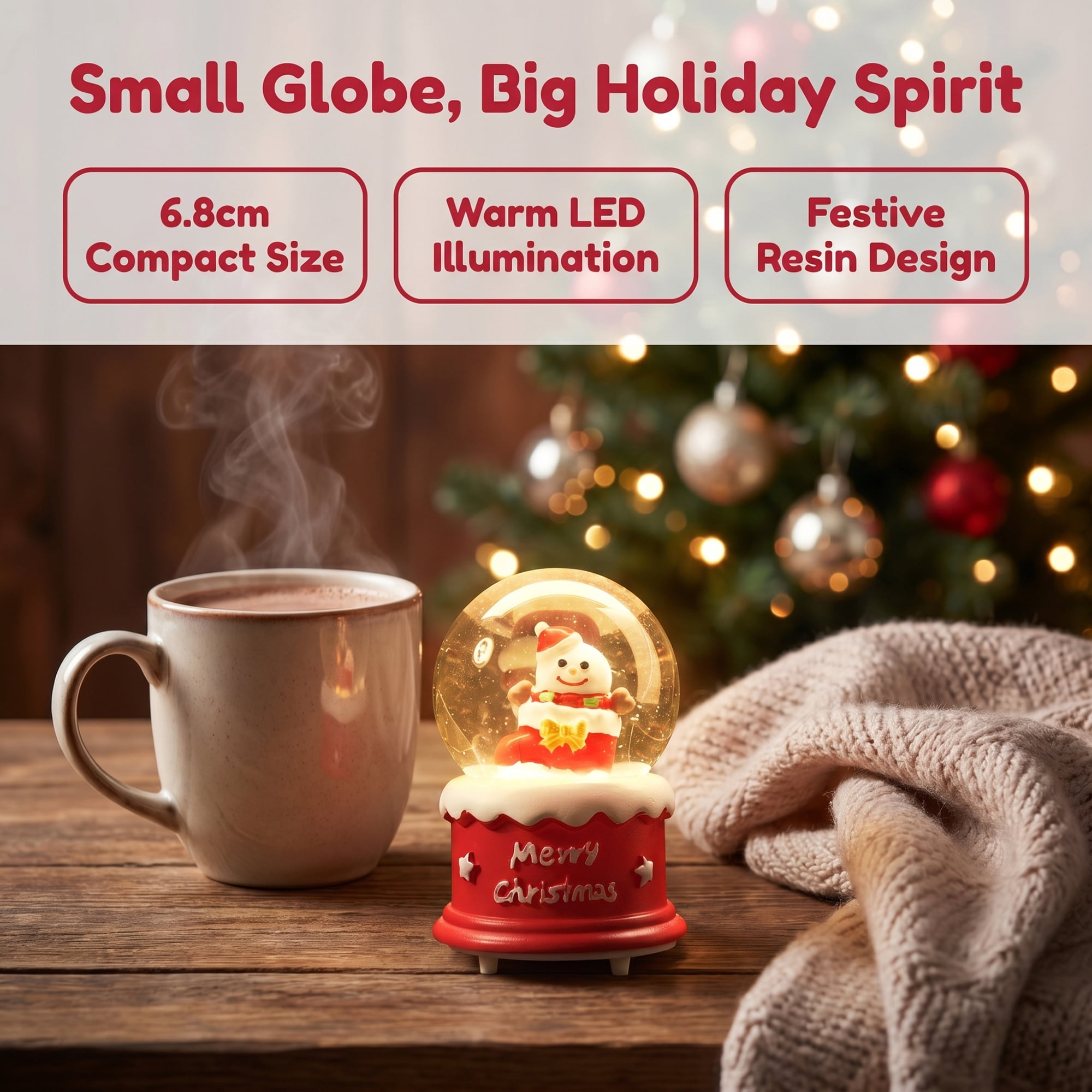 Unique Bargains Light Up Crystal Ball LED Glitter Snow Globe Red K 1.8" x 1.8" x 2.7"