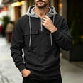 thumbnail image 2 of MASRIN Mens Hooded Sweatshirts Quarter Zip Drawstring Cargo Hoodies Pullover Colorblock Long Sleeve Fashion Fall Sweatshirt with Multi Pockets Black M, 2 of 8