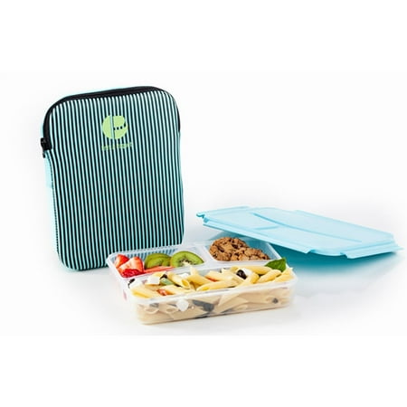 Lime Lunch - Life Story Plastic Divided Compartment Lunch Box Container with Insulated Sleeve