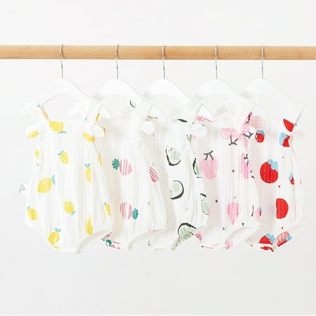 

MyBeauty Toddlers Romper Cartoon Fruit Pattern Skin Friendly Soft Baby Girls Sling Bodysuit for Summer Light Pink 90cm