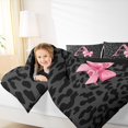 thumbnail image 4 of Homewish Fashion Leopard Print Full Size Comforter Sets for Women, Princess Ribbon Bowknot Bedding Comforter Set, Black Pink Cartoon Reversible Bedding Sets, Microfiber Bedroom Decor, 3 Pieces, 4 of 8