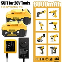 Dinosoo 2 Pack 8.0Ah Replacement Battery and Charger for Dewalt 20V Max Batteries DCB200 DCB205-2 DCB206 DCB204 DCB203 DCB208 Compatible with Dewalt 20V Cordless Power Tools