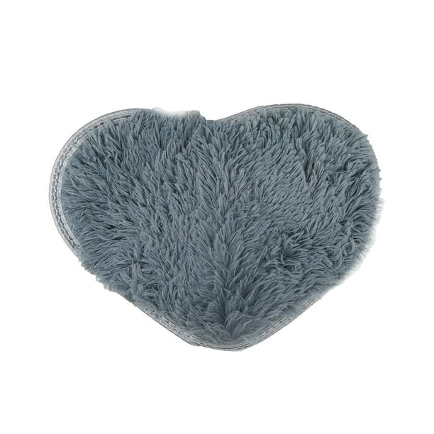 Cateissary Alfombra antideslizante en forma de corazón, tapete peludo de lana, alfombras mullidas artificiales de piel de oveja Decoración del hogar Gris plateado 30*40cm