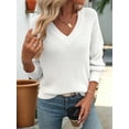 thumbnail image 6 of Womens Oversized Off the Shoulder Tops Long Sleeve Waffle Knit Shirt Drop Shoulder Sweater Top White XL, 6 of 8