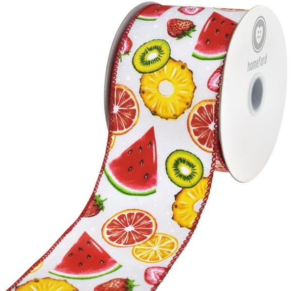 HOMEFORD Summer Fruits Polka Dots Satin Wired Ribbon, 2-1/2-inch, 10-yard, Red/White