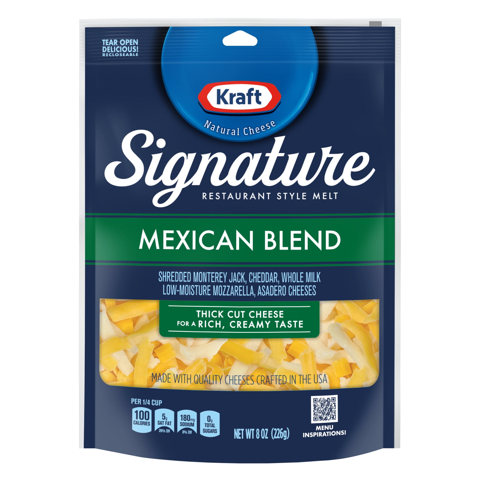 Kraft Natural Signature Mexican Blend Thick Shredded Cheese, 8 oz Bag