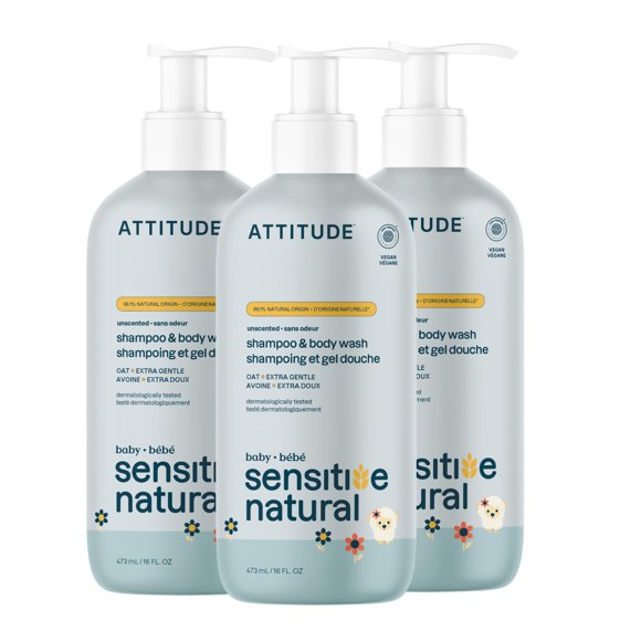 Champú y gel de baño ATTITUDE 2 en 1 para bebés, 480 ml (paquete de 3)