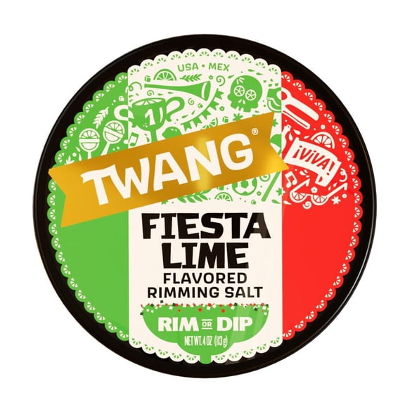 Twang fiesta lime flavored rimming salt; 4oz tub; red, white and green