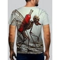 thumbnail image 2 of Men's 3D printed T-shirt, a weird mosquito, with a red bottle on the back, transparent wings, peculiar pattern, machine washable, soft fabric, fashionable design short-sleeved T-shirt, 2 of 6