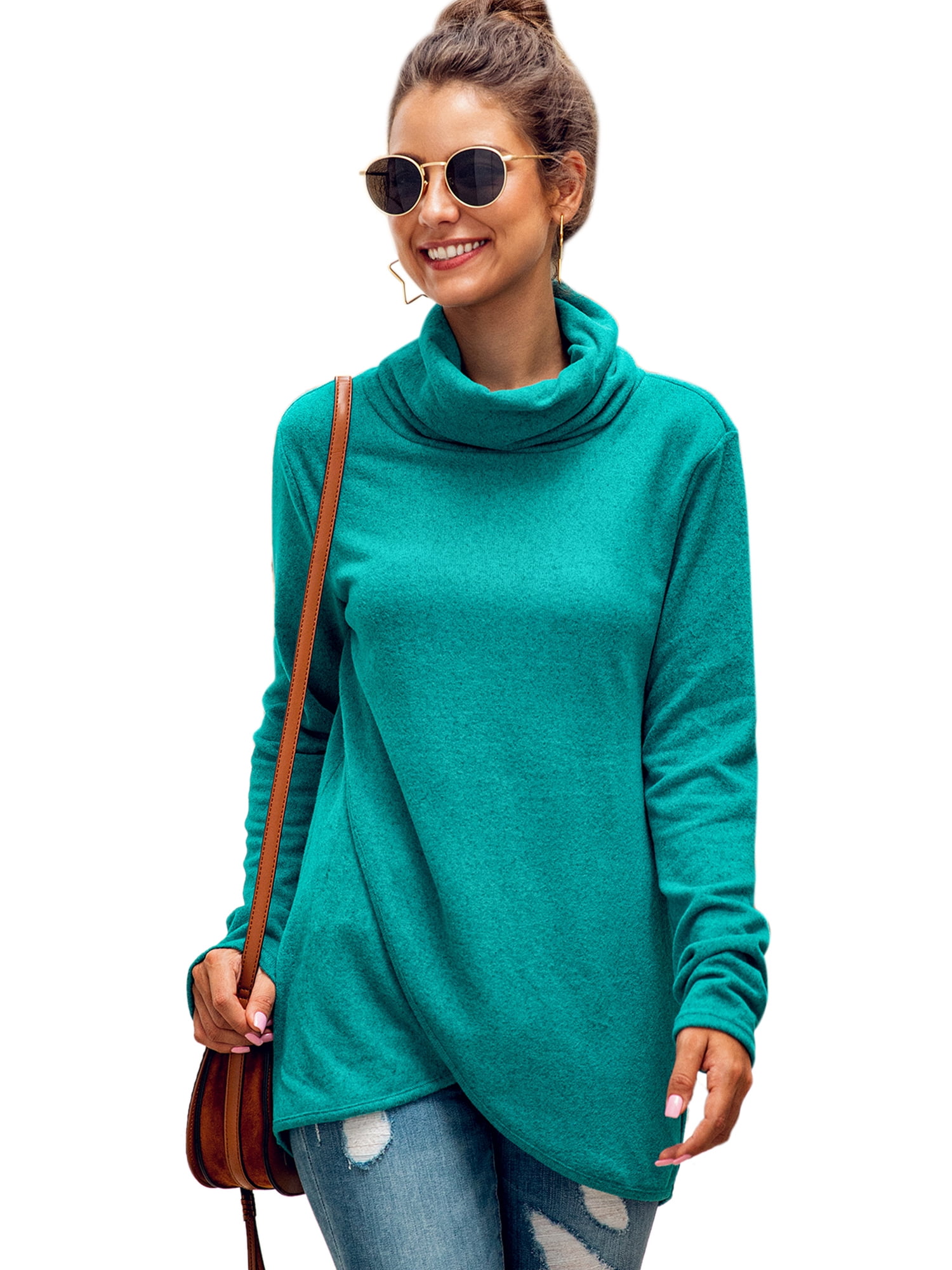 Womens Long Sleeve  Cowl Neck  turtleneck Tunic Sweatshirt Top Blouse